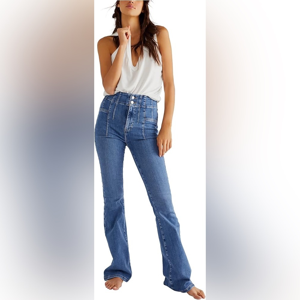 Free People We The Free Jayde Flare High Rise Boho Retro Stretch Jeans Size 27